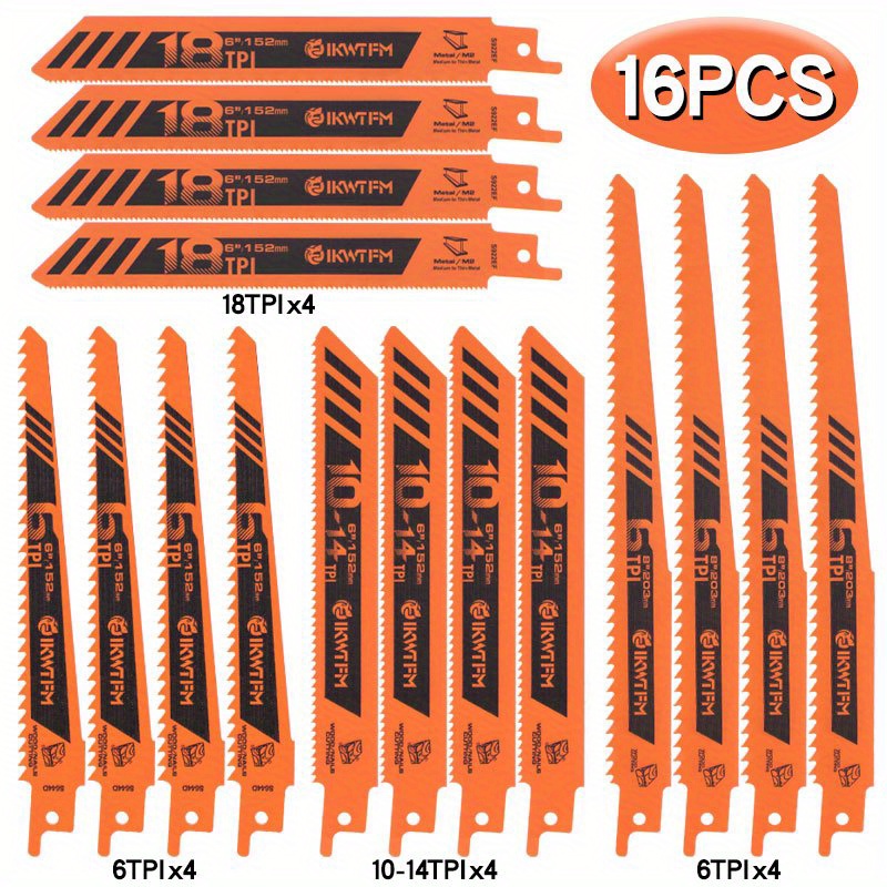 Metal Saw Reciprocating - Set di 16 Lame per Sega
